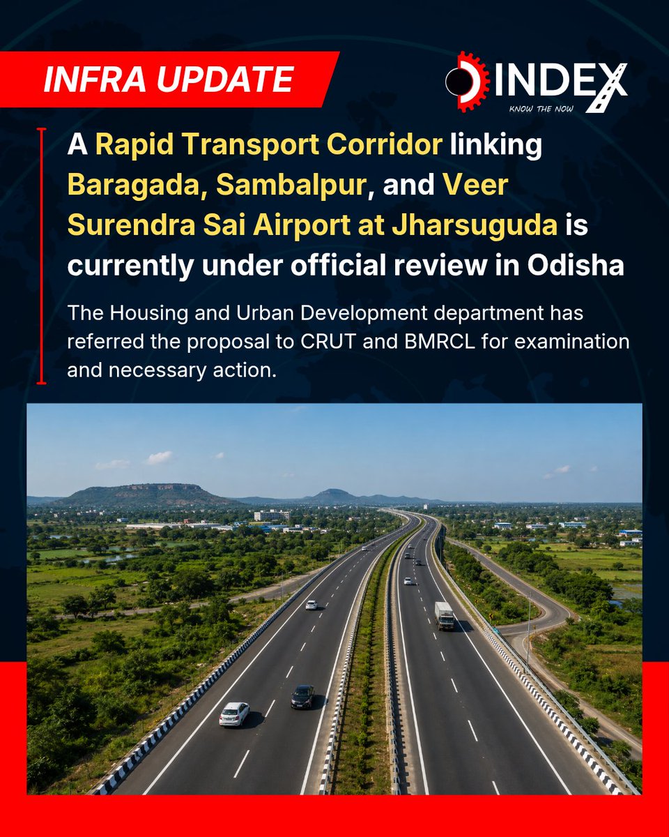 the_odishaindex's tweet photo. A Rapid Transport Corridor linking Baragada, Sambalpur, and Veer Surendra Sai Airport at Jharsuguda is currently under official review in Odisha https://t.co/fF8R9nqgUf