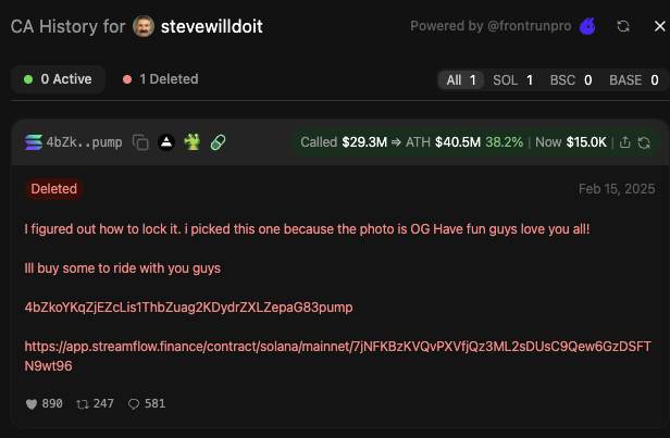 PickleVonNoodle's tweet photo. We all know someone who has given MILLIONS of dollars as an airdrop to his followers

I am deploying The Giver - $STEVE 

I found the wallet where he locked 60% of an old coin

He could never give out airdrops as he wasnt receiving fees back in the day

https://t.co/H76JQao3lF

Sending him fees and supply

This can be crazy if we onboard him... everyone loves @stevewilldoit  ! Lets do something for him!

His wallet: 87bhyN8pydgWeCybnfnYDqDyAqzrmDeJGEYgSXcAT6HJ