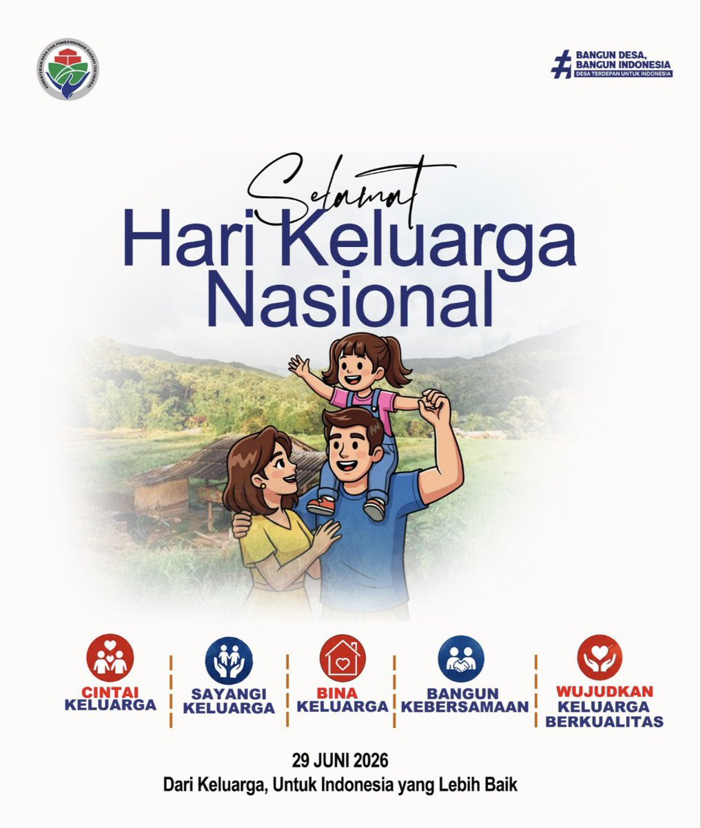 braman0909's tweet photo. Selamat Hari Keluarga Nasional 2026

Keluarga bukan hanya tempat pulang, tapi juga ruang pertama   kita belajar memahami dan tumbuh menjadi pribadi utuh. 

Dari Keluarga, untuk Indonesia yang Lebih Baik ✨

#KementerianDesaPDT
#BPSDMKementerianDesaPDT
#BangunKeluargaLebihBaik https://t.co/o9t4d2gJx3