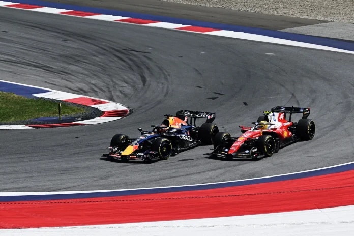 PitWallPixels's tweet photo. Lewis Hamilton dismissed Max Verstappen’s call for a penalty after their Austrian GP battle, saying Verstappen “should have backed out” when trying the outside. The stewards issued no further action, while Verstappen finished P2 and Hamilton P5. #AustrianGP https://t.co/TomYeIM5f7