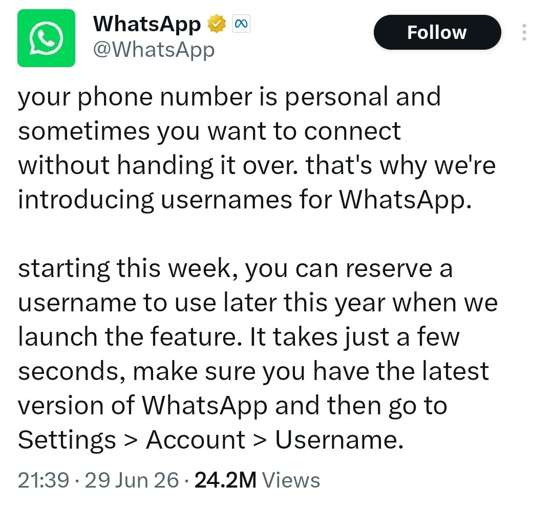RShivshankar's tweet photo. YOUR PHONE NUMBER WAS THE FIRST CLUE. NOW IT'S HIDDEN.  AND NATIONAL SECURITY AGENCIES AREN'T GOING TO BE HAPPY. 
WhatsApp's new username feature may be a win for user privacy but it could also complicate the work of security agencies. If no phone number needs to be shared then attribution becomes harder. Could criminals and terror networks exploit the anonymity? Theoretically, the account is still linked to a phone number and investigations remain possible but the first trail is obscured.