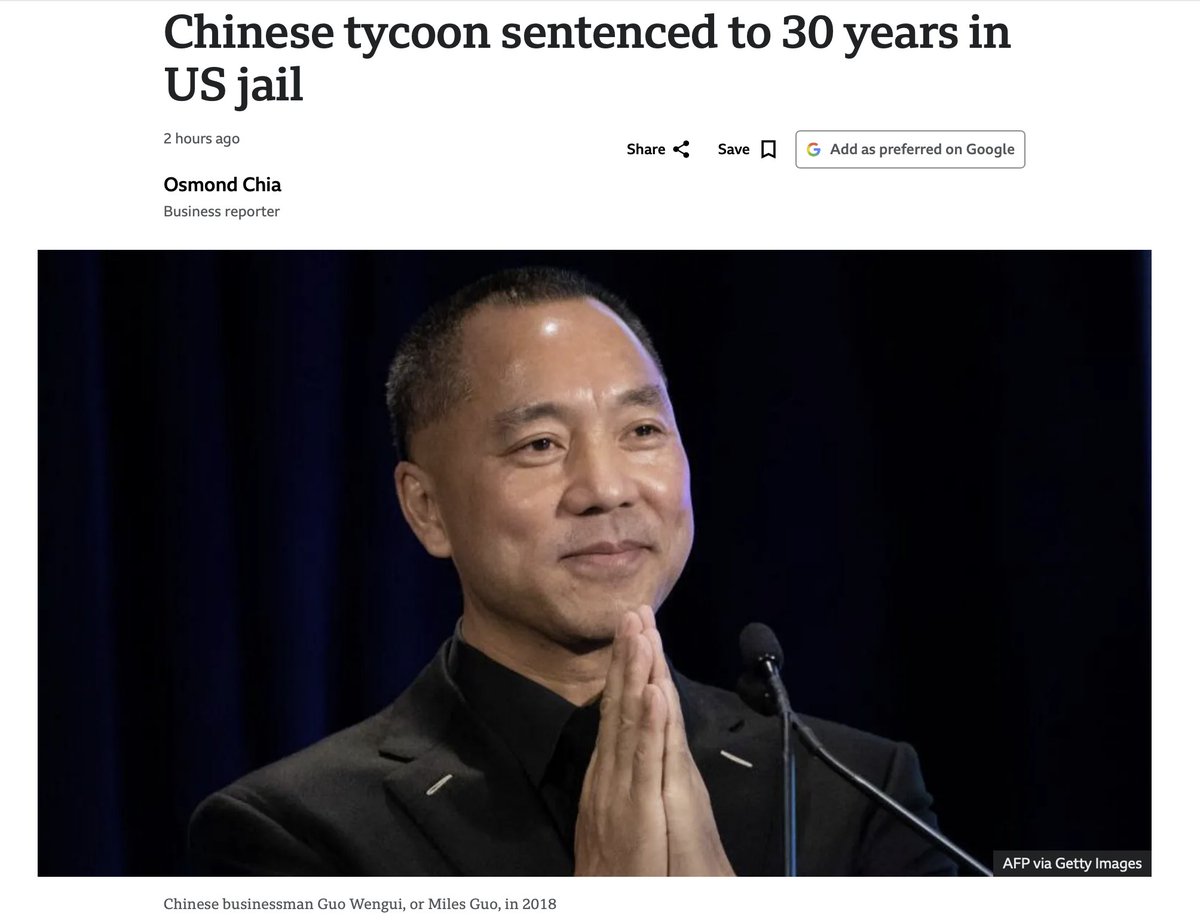 wtf3742's tweet photo. 2023年3月，郭文贵在纽约的豪宅中被美国FBI逮捕。经过漫长的审理，纽约曼哈顿联邦法院陪审团于2024年7月裁定其电汇诈骗、证券诈骗、跨国洗钱等9项罪名成立。2026年6月，美国法院正式宣判，判处郭文贵30年监禁，并没收其8.89亿美元的非法所得。https://t.co/OVAv7HHl6J https://t.co/NdLc3v1eO8