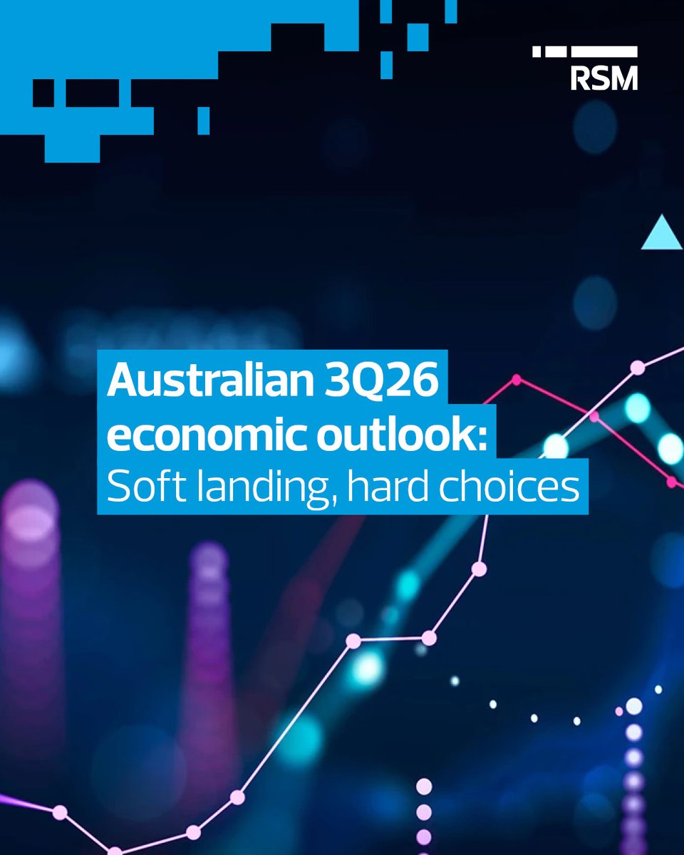 RSM_au's tweet photo. Australian 3Q26 economic outlook: soft landing in sight, but hard choices ahead.

Economist Devika Shivadekar breaks down what the outlook means for growth, rates and how businesses should plan in a “higher for longer” environment.

📰 Learn more: https://t.co/1i0nTQyvF0 https://t.co/o9aeeyggk8