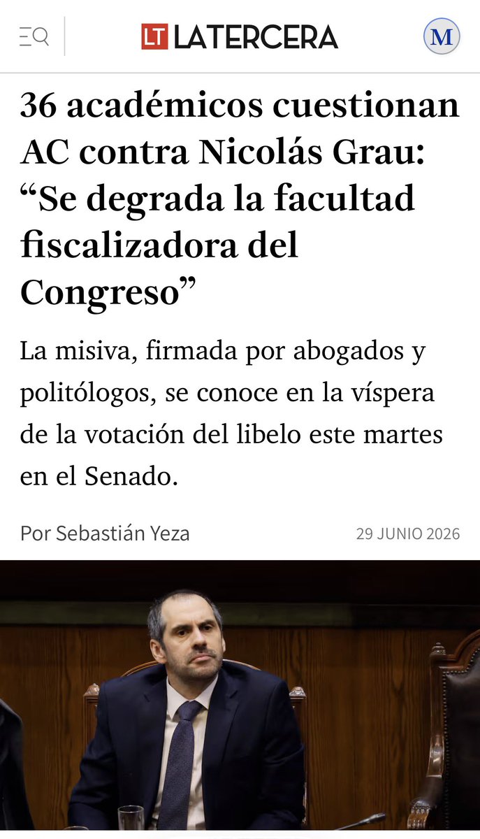 mriost's tweet photo. Suscribimos esta carta junto a un grupo de académicos, Abogad@, Politólog@s Sobre  AC contra Nicolás Grau @nico_grau 
“Se degrada la facultad fiscalizadora del Congreso”

Vía @latercera 
https://t.co/L4i4JFVtf9 https://t.co/SQoNgoY6Cr