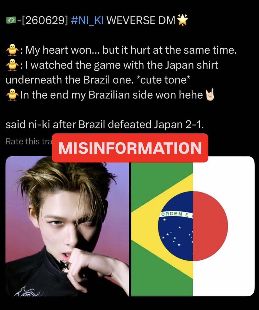 NI_KIGLOBAL's tweet photo. ⚠️ NOTICE - SPREAD OF MISINFORMATION ⚠️

We would like to clarify the content of this post are false. NI-KI did not post or share these messages on Weverse.

Let's not normalize the spread of misinformation. Please be aware this misinformation can cause negative narratives and encourage hate toward NI-KI.

We have also sent a DM to OP. Let’s not spread this further, ENGENEs