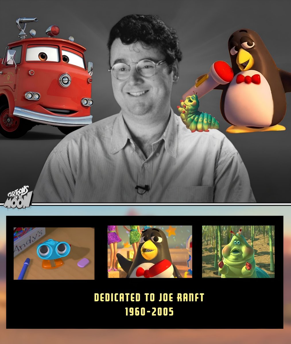 CartoonsOTMoon's tweet photo. Un dato animado hasta Beyond The Spider-Verse. Día 338:

Joe Ranft era una leyenda de Pixar. Además de ser escritor y animador, dio voz a varios de sus personajes.

​Trágicamente, falleció en un accidente de auto mientras hacía CARS. Por eso tiene un tributo al final de la película.