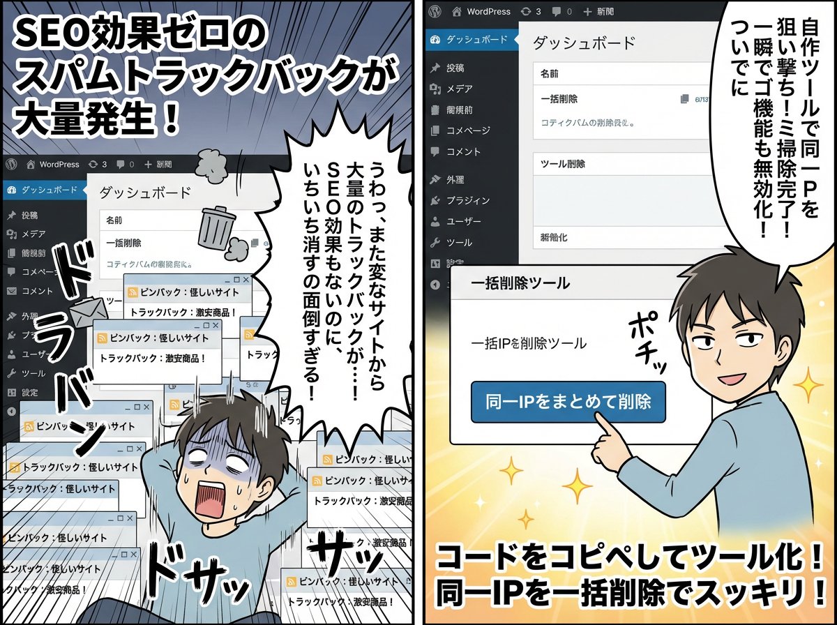 motoki_design's tweet photo. スパムトラックバックに悩んでいませんか？同一IPからの大量送信を見逃すと、ブログの信頼性が下がるかも。この記事では一括削除する簡単な方法と、今後の対策をわかりやすく解説しています。#WordPress https://t.co/PCmNHvbS5I
