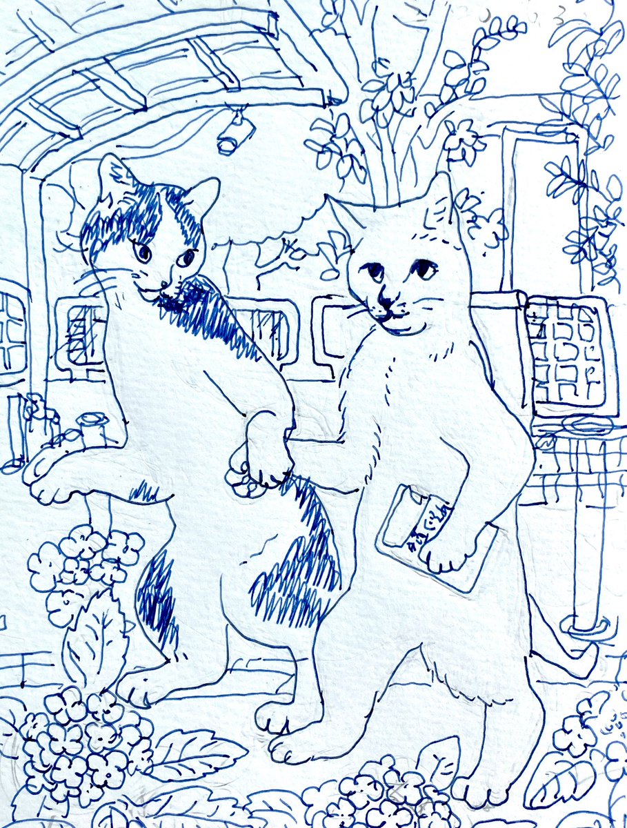 kenj72268's tweet photo. 出先で研究。このモチーフに取り憑かれているのか僕　＃猫ちゃん
＃イラスト https://t.co/ovxDT1iiEc