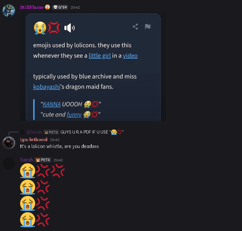 yeti50375284's tweet photo. @wesomest shes lying, she knew what it meant. heres proof of her using it after we told her what it meant. genuinely dont feel bad for this person https://t.co/4fUTI5Rthc