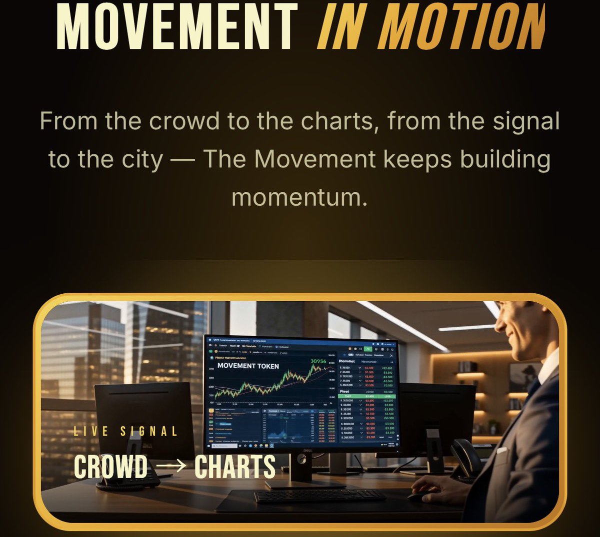 TheMovementcoin's tweet photo. They see it glowing. They reach. But only the ones who move early catch the light.

Black &amp; gold. No second chances. 

$MOVEMENT https://t.co/nuz5xxF6xN