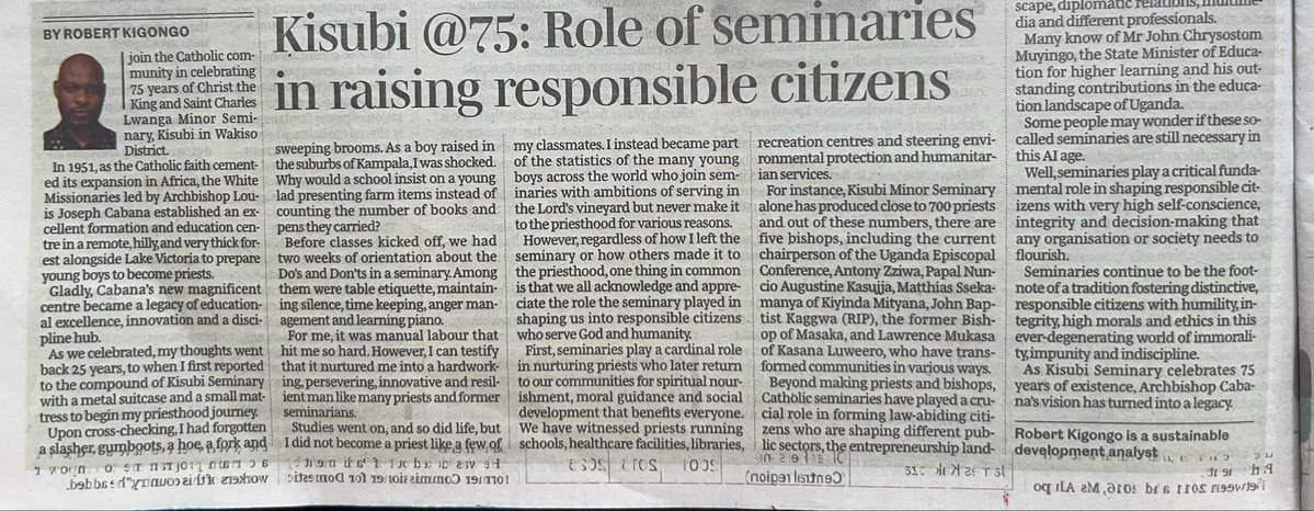 kigongokr7's tweet photo. My article about @KisubiSeminary #75 in the Weekend MONITOR @DailyMonitor before it was raided in sunday night by the rogue Totalitarianism regime in Uganda 🇺🇬 

I congratulate the Kisubi Seminary for make 75 yrs of forming young boys into priests and responsible citizens https://t.co/7RGcXx39FZ