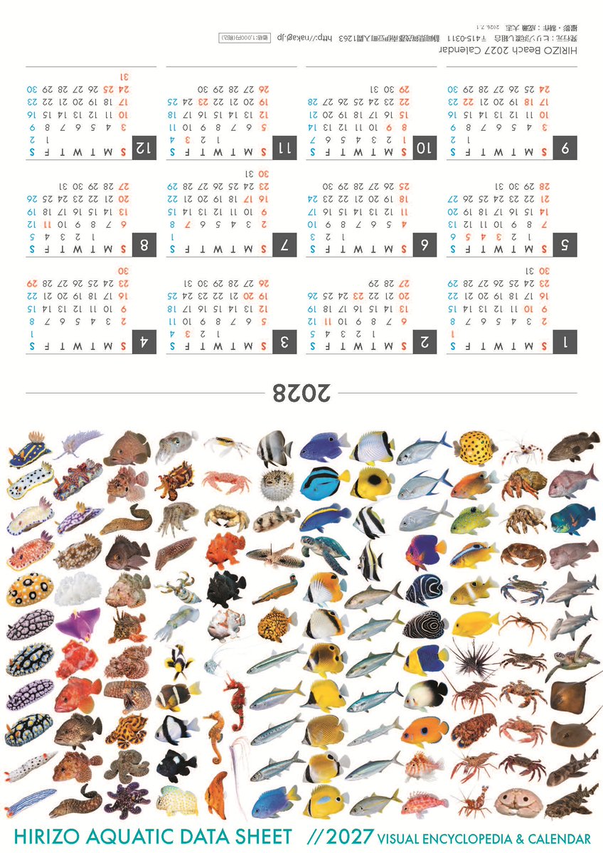 2027年版「ヒリゾ浜の図鑑カレンダー」を販売いたします。 7月1日㈬ 9