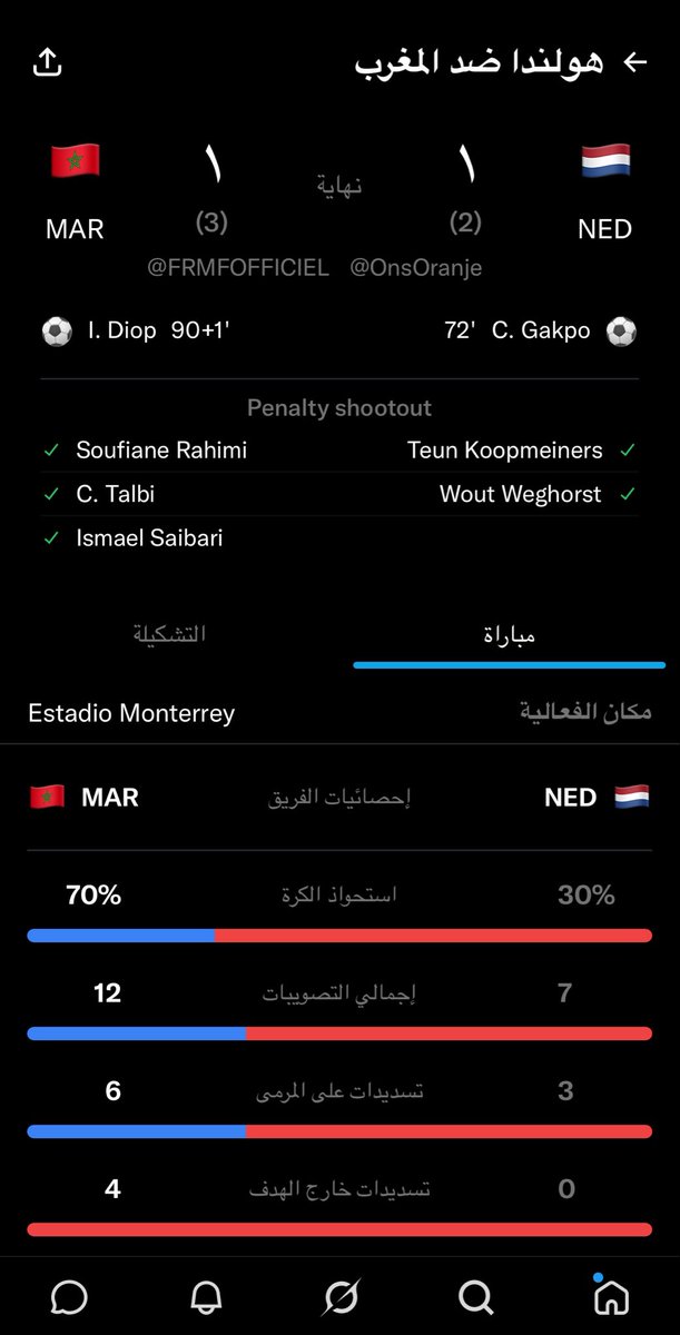 ZWydhr's tweet photo. الف مبروك للمنتخب المغربي لا إله إلا الله ماشاء الله تبارك الله   فرحتو شعبكم فرحتونا العرب ماقصرتو  #المغرب_هولندا https://t.co/XLjObqi1pE