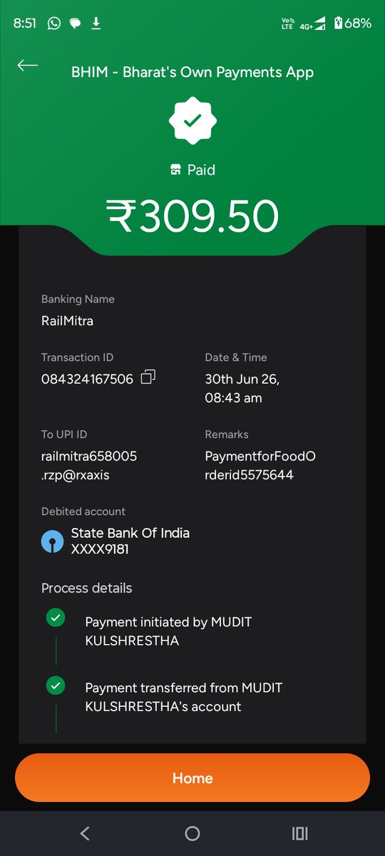 mudit_mar's tweet photo. Payment deducted. order pages shows it failed. Mail sent, customer care guide me to share the screenshot, done. Hope I will get the meal. PNR 2836462662 @RailMitraIndia just got order confirmed. Do I get my money back of extra deduction? https://t.co/d7yKVteOaC