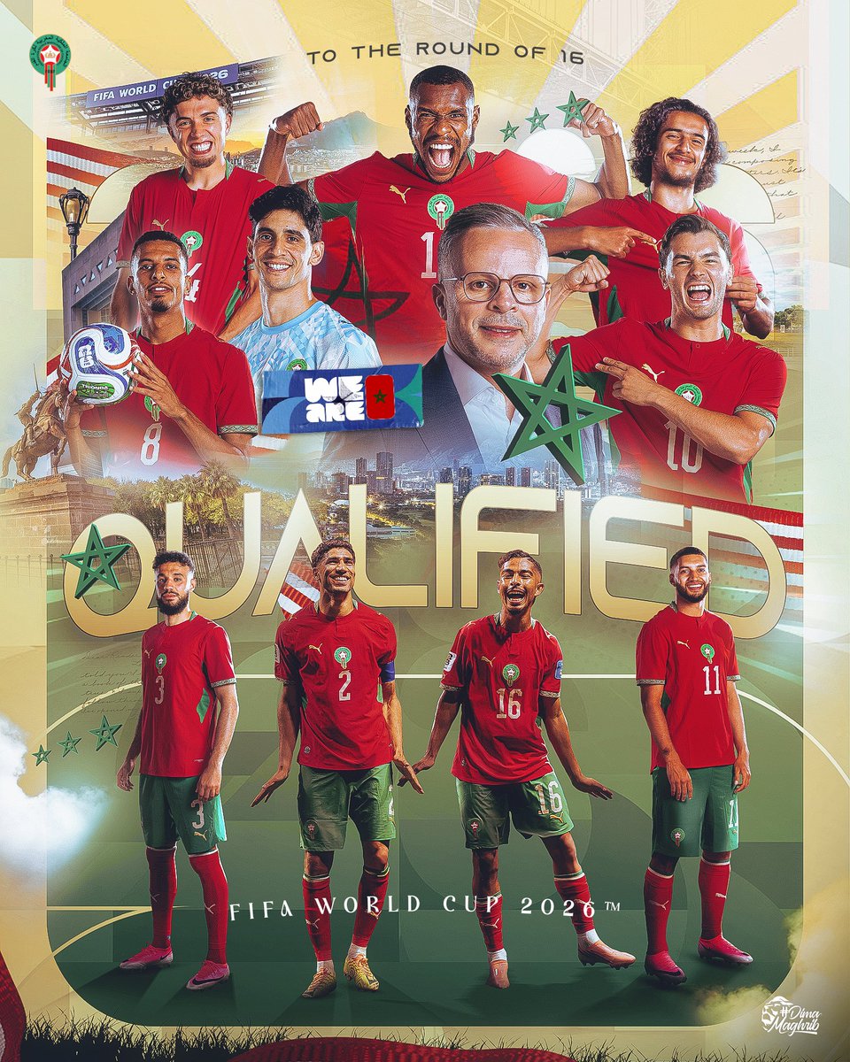 EnMaroc's tweet photo. إلــى دور الـ16 مــن كــأس الــعــالــم 🏆

𝙌𝙪𝙖𝙡𝙞𝙛𝙞𝙚𝙙 𝙛𝙤𝙧 𝙩𝙝𝙚 𝙍𝙤𝙪𝙣𝙙 𝙤𝙛 16 ✅💪

#DimaMaghrib 🇲🇦 #FIFAWorldCup https://t.co/nEa2k8Ivl3