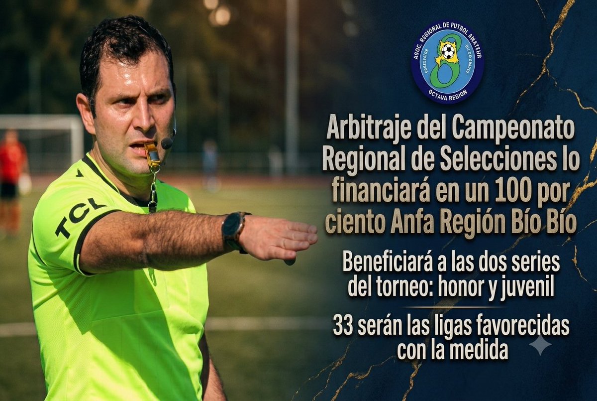 anfaregional's tweet photo. El 100 por ciento del arbitraje de las series honor y juvenil del Campeonato Regional de Selecciones lo financiará Anfa Región Bio Bío:
https://t.co/mu7mDtiAYX https://t.co/byGPqk401d