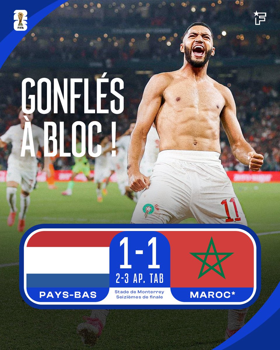 footmercato's tweet photo. LE MAROC L'A FAIT, LES PAYS-BAS AU TAPIS ! 🇲🇦🦁

Au bout du suspense et d'une séance de tirs au but irrespirable, les Lions de l'Atlas éliminent les Pays-Bas ! Le Maroc valide son billet pour les huitièmes de finale face au Canada ! Quel exploit monumental ! 🇨🇦🔥

👉 Jusqu'où ce Maroc peut-il aller dans ce Mondial 2026 ? 👀

#NEDMOR #FIFAWorldCup