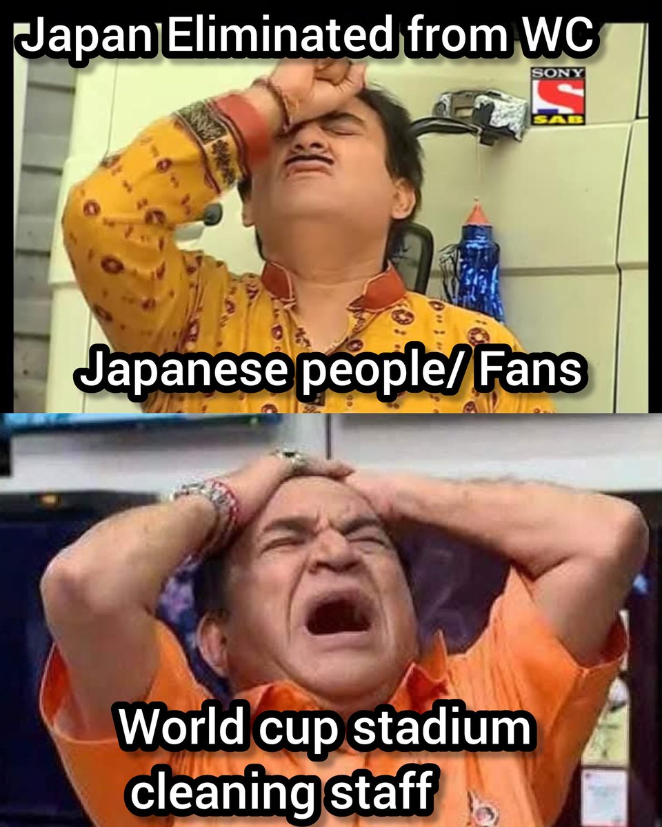 MemePolit's tweet photo. Stadium cleaning staff after finding out that Japan is eliminated from World Cup https://t.co/GhfUD2fwFg