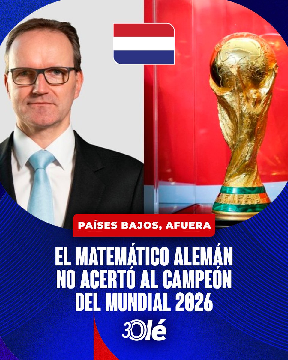 DiarioOle's tweet photo. Ay, ay, ay, ay... canta y no llores 😂❌

Joachim Klement, matemático alemán que acertó los últimos tres campeones, había dicho que Países Bajos se iba a consagrar en 2026... 🇳🇱

😮 Y NO SUCEDERÁ: quedó eliminado con Marruecos en 16avos del Mundial. https://t.co/GphhD63FPz