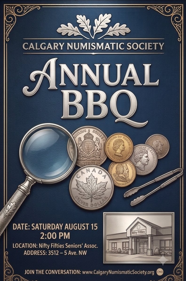 calgary_cns's tweet photo. Did you know the Calgary Numismatic Society's annual BBQ is coming up on August 15th? Come and join us!

For more info, check out: https://t.co/zv6k72riid

#yyc #events #summer #BBQ #coins https://t.co/bg2kUbOFXQ