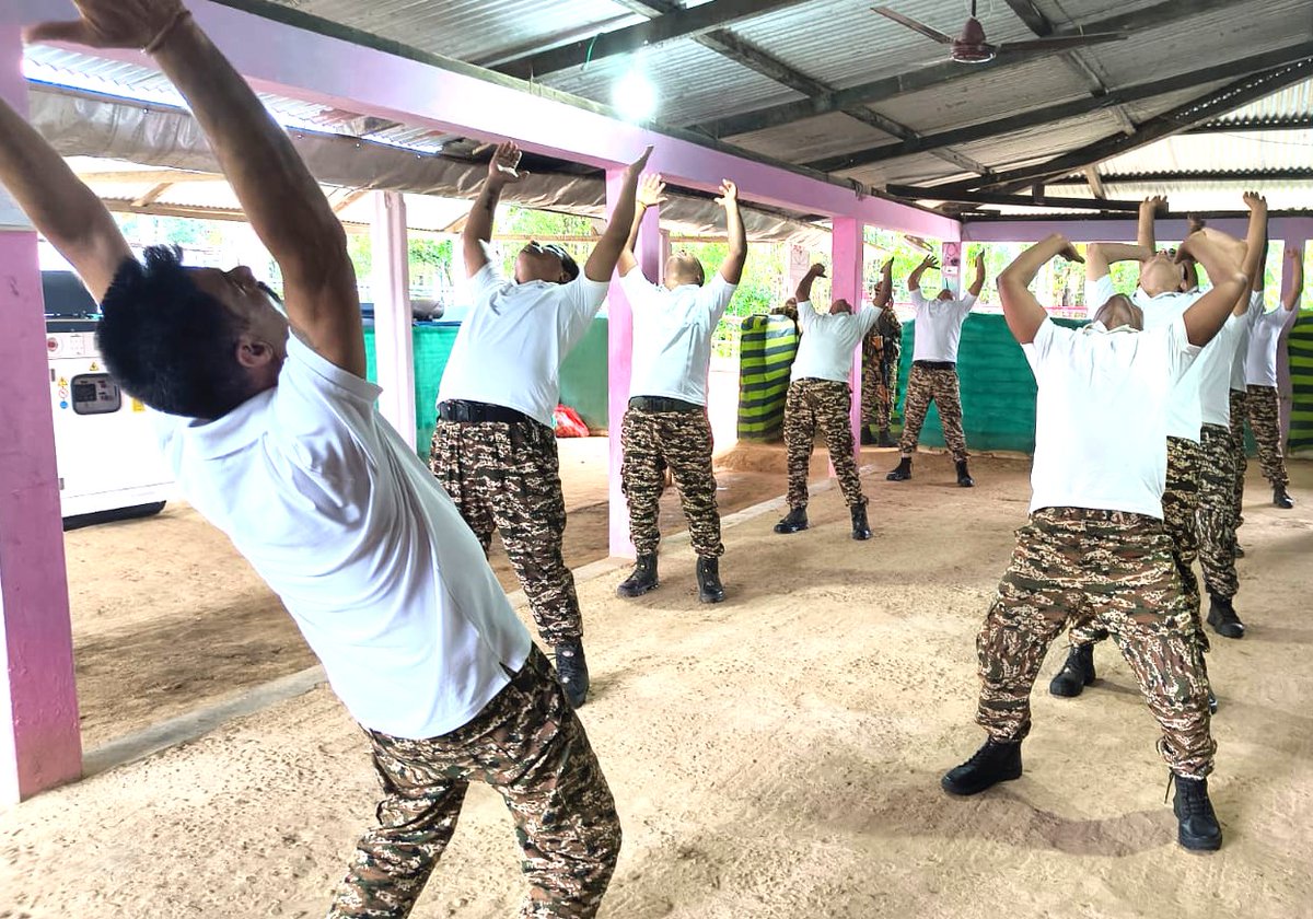 2Diphu's tweet photo. "Kickstarting the day right! ☀️💪
CRPF jawans of 20 Bn in Jiribam, Manipur, begin every morning with yoga &amp; workouts — building strength, stamina, and rock-solid unity.
#FitForce #CRPF #Manipur #YogaLife #DisciplineMatters" https://t.co/4uWnuGSXUV