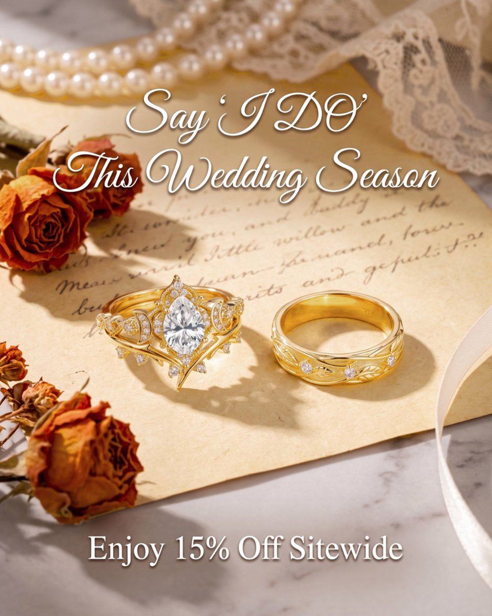 Romalarjewelry's tweet photo. Say "I Do" to forever. 🕊️
As wedding season blooms, discover a ring that speaks directly to your soul. Whether you are drawn to vintage celestial halos, delicate golden vines, or striking geometric gems, true love is always found in the details. 🌿✨
 #WeddingSeason #BridalSets https://t.co/xs4tm9dmhy