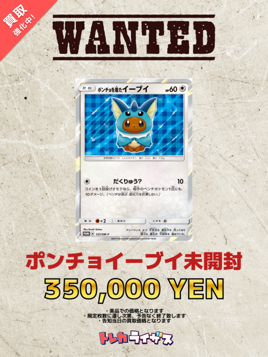 WANTED】 ✨💙✨💙✨💙✨💙✨💙✨💙 ポンチョを着たイーブイ 未開封