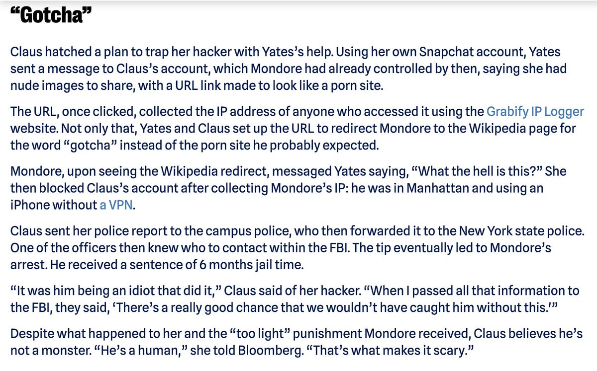 rissaoffline's tweet photo. The coolest thing about posting this: One of my followers reached out to learn how to use IP loggers bc her friend got extorted for nudes on snapchat. They honeypotted the pervert, tipped off the FBI, and sent him to jail https://t.co/Dw00flbzVA