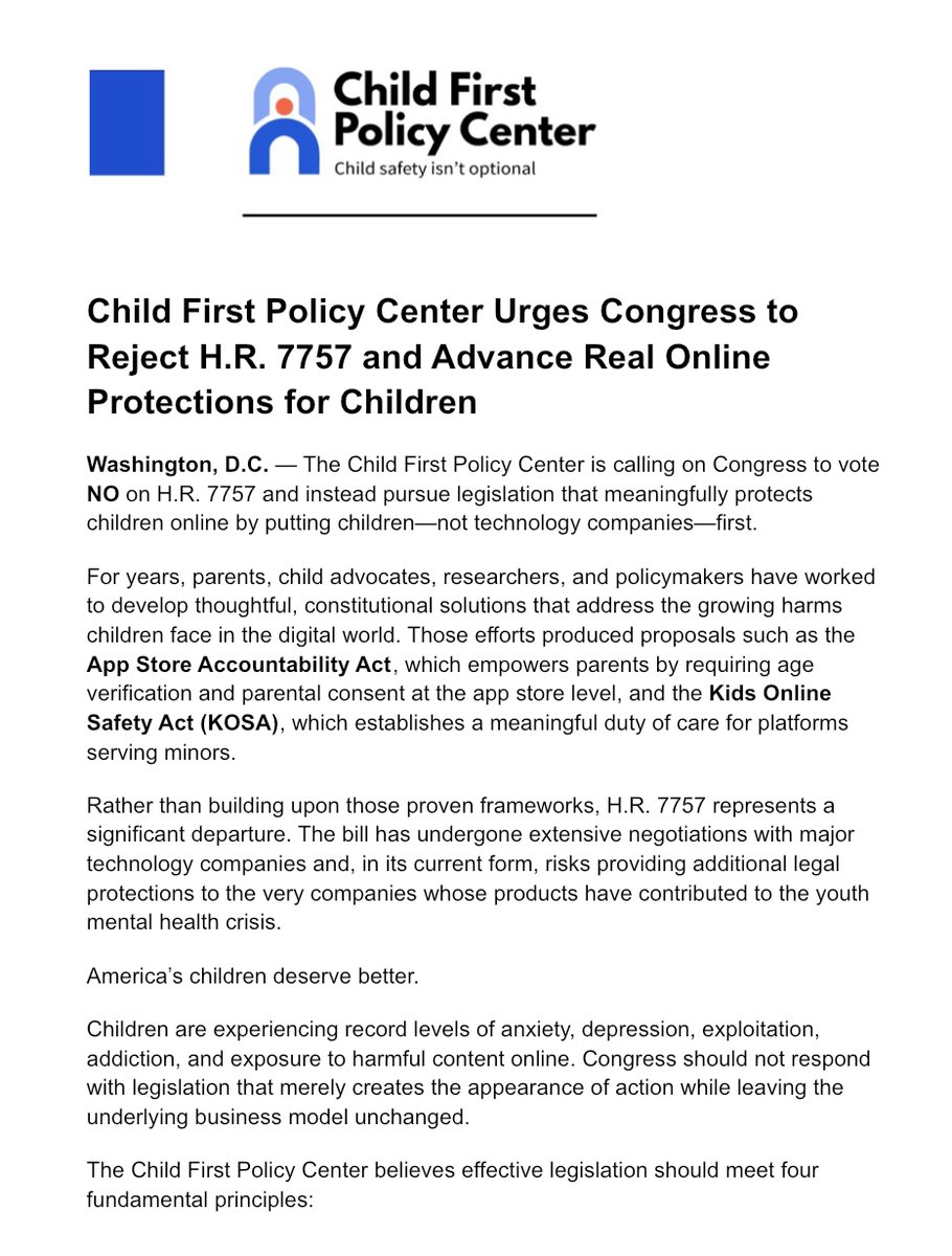 ChildFirstPC's tweet photo. Congress votes today on the Kids Act. But this bill was negotiated with the same companies that caused the crisis. We already have better options. Vote no on H.R. 7757. https://t.co/rE18OxKdfs https://t.co/3dyUm9llax