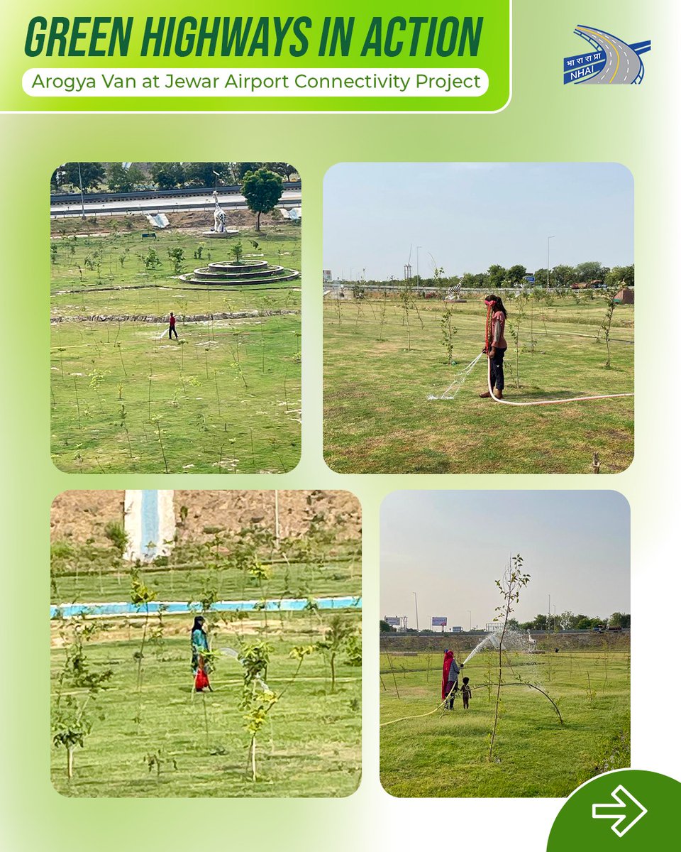 NHAI_Official's tweet photo. 🌿 NHAI is developing a 12-acre #ArogyaVan as part of the Greenfield Connectivity Project to Jewar International Airport, along the corridor linking the DND–Faridabad–Ballabhgarh Bypass, KMP Link and the Delhi–Mumbai Expressway.
The Arogya Van will feature 6,500 medicinal trees representing 18 native species, including Neem, Arjun, Amla, Jamun, Sahjan, Mahua, Amaltas, Kadamba, Bel and Peepal. Designed as a green ecological asset, the initiative will enhance biodiversity, improve the local environment and promote sustainable highway development.
The initiative reflects NHAI's commitment to integrating environmental conservation with world-class infrastructure, creating greener and more resilient National Highway corridors for future generations.
@MORTHIndia @PIBMoRTH #NHAI #ArogyaVan #GreenHighways #SustainableInfrastructure #BuildingANation