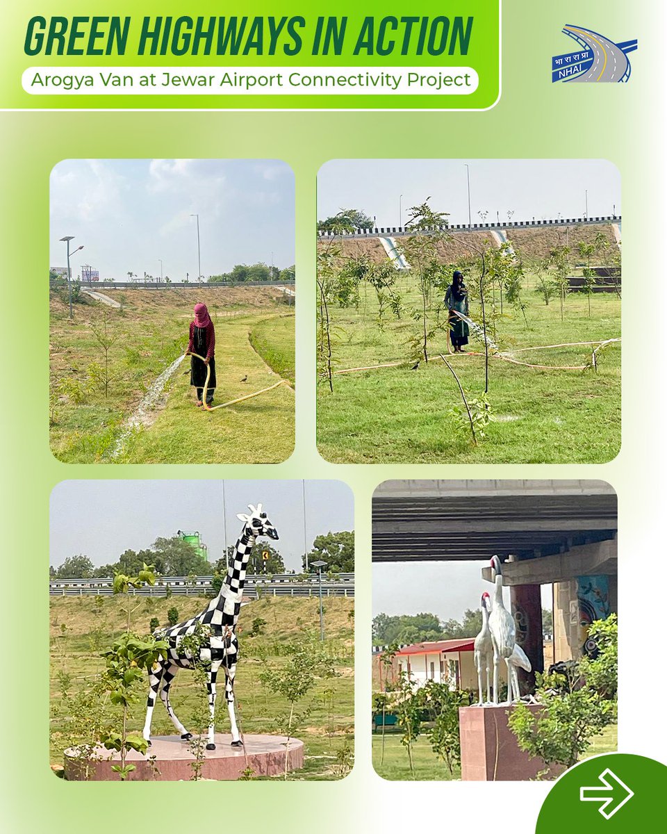 NHAI_Official's tweet photo. 🌿 NHAI is developing a 12-acre #ArogyaVan as part of the Greenfield Connectivity Project to Jewar International Airport, along the corridor linking the DND–Faridabad–Ballabhgarh Bypass, KMP Link and the Delhi–Mumbai Expressway.
The Arogya Van will feature 6,500 medicinal trees representing 18 native species, including Neem, Arjun, Amla, Jamun, Sahjan, Mahua, Amaltas, Kadamba, Bel and Peepal. Designed as a green ecological asset, the initiative will enhance biodiversity, improve the local environment and promote sustainable highway development.
The initiative reflects NHAI's commitment to integrating environmental conservation with world-class infrastructure, creating greener and more resilient National Highway corridors for future generations.
@MORTHIndia @PIBMoRTH #NHAI #ArogyaVan #GreenHighways #SustainableInfrastructure #BuildingANation