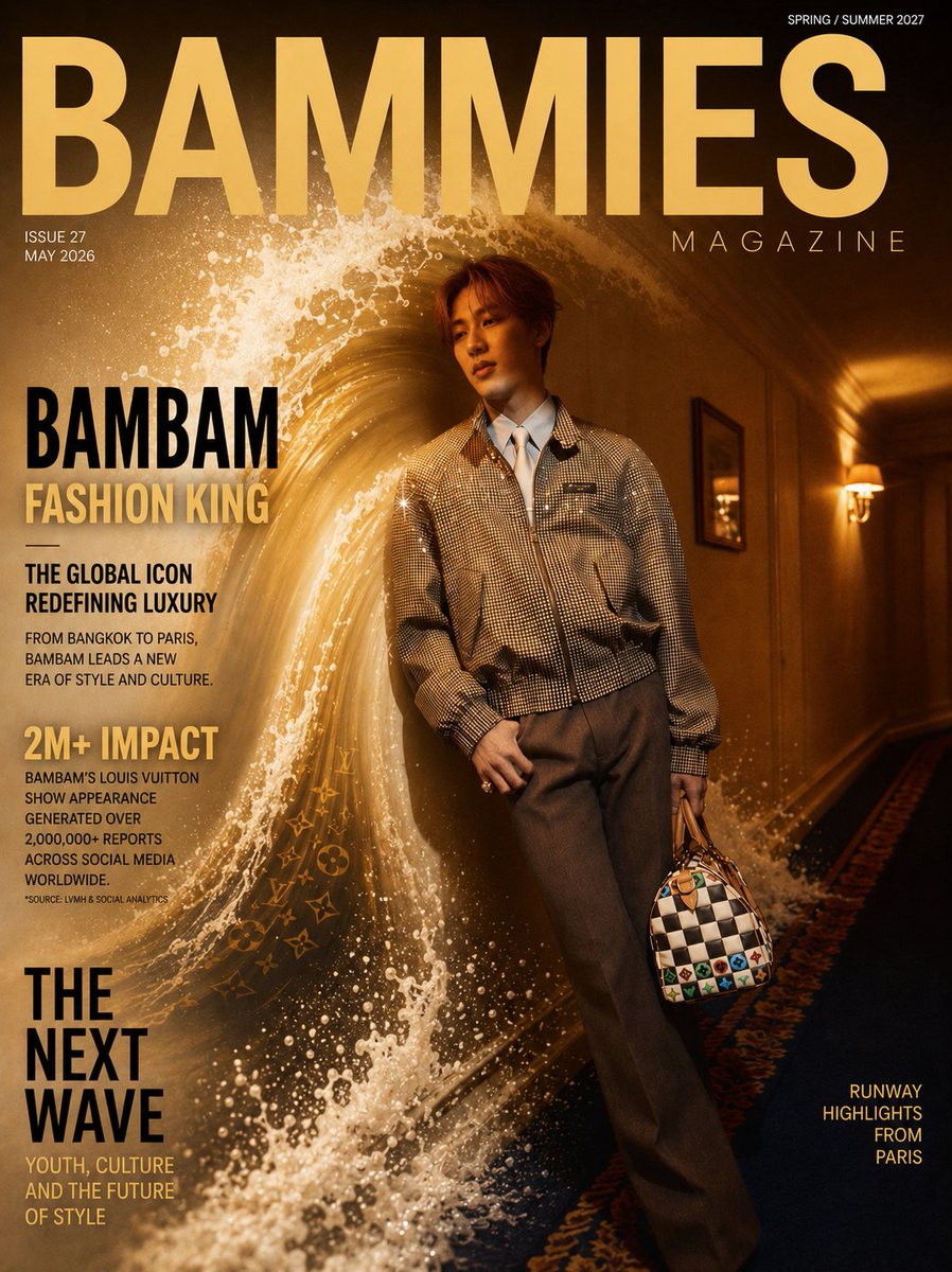 LuisVil98319060's tweet photo. Riding the Wave of Success 🌊👑

From the runway to social media, BamBam keeps proving why he's one of the most influential names in fashion today.

His appearance at the Louis Vuitton Spring/Summer 2027 show didn't just capture attentionit created a wave that continues to grow, with more than 2 million hashtag posts celebrating his impact around the world.

Elegant, effortless, and always authentic, BamBam doesn't chase trends... he creates them.

The Fashion King isn't following the wave. He's the one leading it. 🌊✨🔥🕴️🤵👑🔥

#BamBamxLVMenSS27
#BamBam #LVMenSS27 #LouisVuitton
@BamBam1A @LouisVuitton