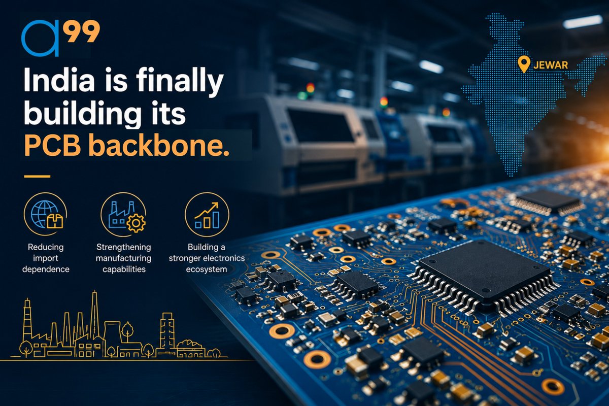 a99vc's tweet photo. India is finally building its PCB backbone.

India imports nearly ₹40,000 crore worth of PCBs every year

and ₹6,700 crore is now being invested in new PCB and electronics manufacturing plants in Jewar, by Amber Enterprises and Ascent Circuits.

PCBs are at the heart of almost every electronic product - phones, EVs, medical devices, telecom equipment, industrial machines and more.

The more we manufacture them locally, the stronger our electronics ecosystem becomes.

Because Manufacturing works differently from software.

Every new factory creates demand for suppliers, machinery, materials, logistics, skilled talent and supporting infrastructure.

One investment creates many more.

That's how industrial ecosystems are built.

As India scales electronics manufacturing, the opportunity won't be limited to the companies making the final product.

It will extend across the entire manufacturing value chain.

At a99, we invest in early to growth stage manufacturing and infrastructure companies building that future. If you're building in this space, we'd love to hear from you.

#Manufacturing #India #PCB