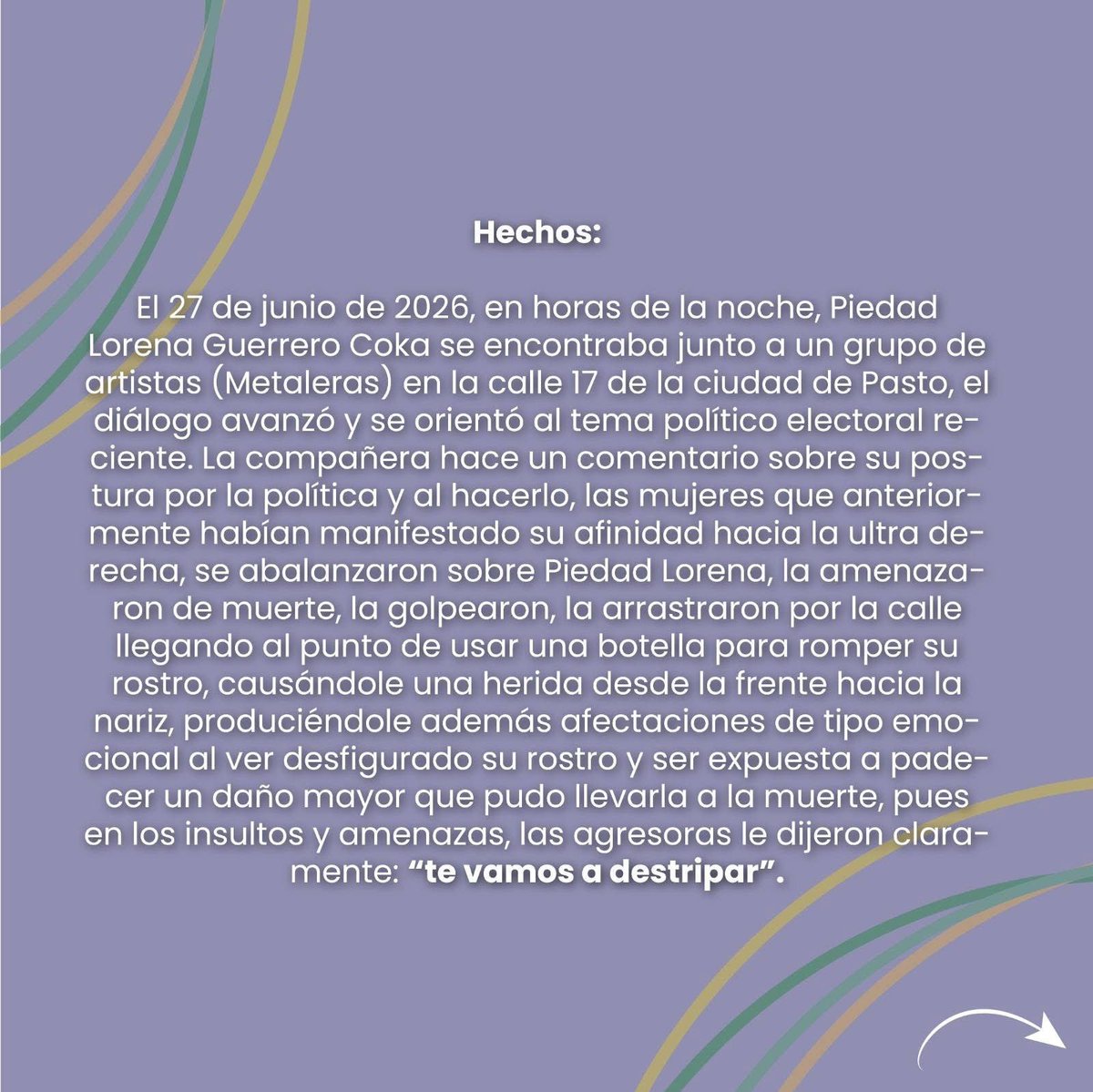 derlilopeza's tweet photo. Y esto es apenas el comienzo. Si hoy un concejal pide bombardear, un humorista es apedreado y una defensora de DDHH es atacada en Pasto, ¿qué vendrá mañana? No son hechos sueltos: son las consecuencias del discurso de odio que Abelardo de la Espriella siembra cada día. https://t.co/EQynXh2ki9