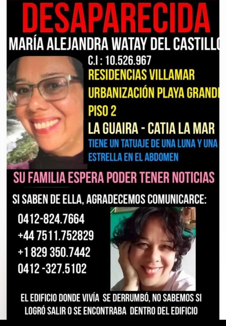 YoungandFreeVnz's tweet photo. @nayibbukele La estamos buscando. Estaba en Residencias Villamar. No hay cobertura de los medios en Villamar, solo informaron de un grupo Turco de rescatistas en la zona pero no sé sabe nada más... Su familia aún no sabe nada. Por favor... https://t.co/Lsc0G82uCn
