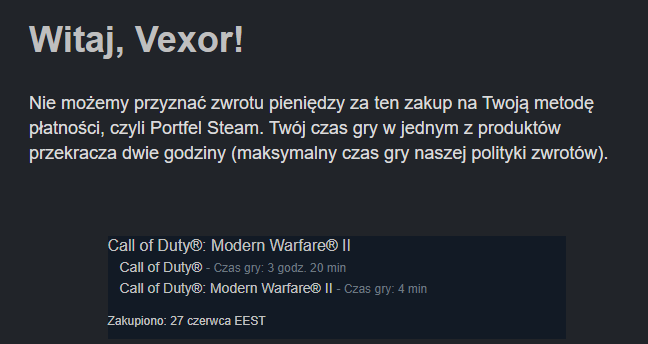 PhOenixX3154's tweet photo. Hi @Steam  and @CallofDuty #refund #steam #HelpNow https://t.co/CpU0FTKnCS