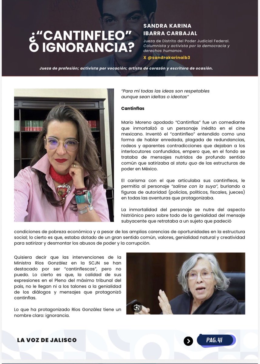 sandrakarinaib3's tweet photo. Ya salió mi columna: “Cantinfleo o ignorancia” publicada por LaVoz de Jalisco. Qué diría Cantinflas si escuchara a la Ministra Ríos en sus intervenciones? https://t.co/Lba9hLyZTE