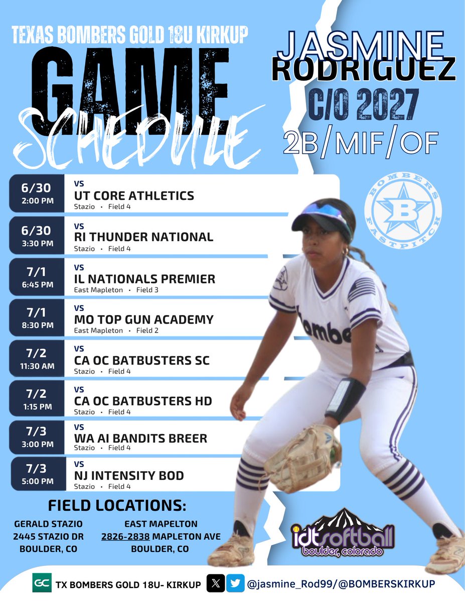 Jasmine_Rod99's tweet photo. Schedule Locked in 🔒Ready to to hit the dirt in Boulder, Co! 2B/MIF/OF | C/O 2027 / Buda,Tx
@BombersKirkup @SBRRetweets @SoftballDown @DirectRecruits @CoastRecruits @NelsonUSoftball @LembergErik @CoachAutumn_G @STU_Softball @ACU_Softball @softball_gu @hputxsoftball @wtcsoftball https://t.co/R28OEngcZg