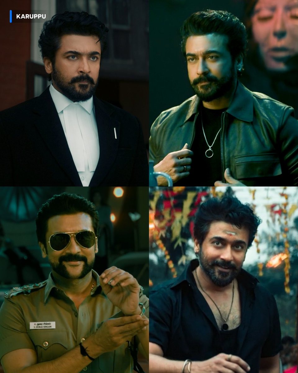 PrimeVideoIN's tweet photo. pick your favourite @Suriya_Offl look from #Karuppu 👇 https://t.co/EsAMTIFmhJ