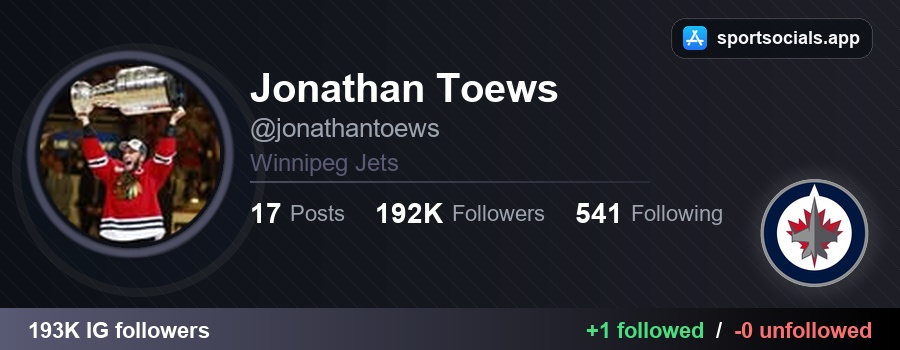 NHLFollowTrack's tweet photo. 👀 Jonathan Toews followed 1 new account on Instagram:

✅ @patbrisson_ — Pat Brisson
🔗 https://t.co/gS7CNRahiI

#GoJetsGo #NHL https://t.co/XEkmIUEEEE