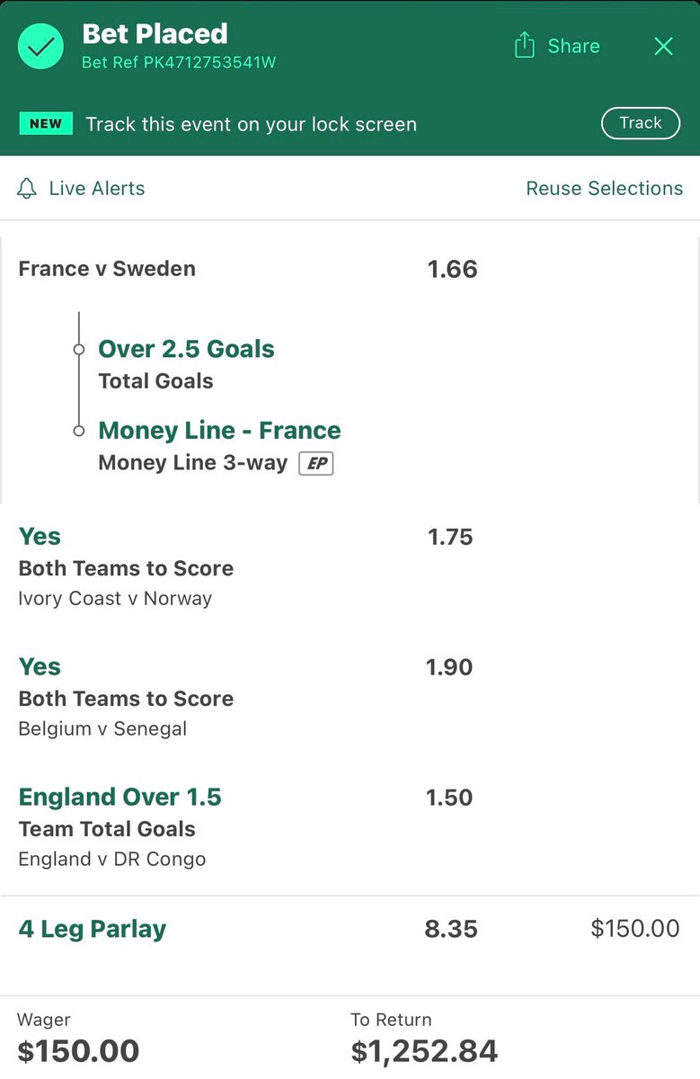 Pickwith456's tweet photo. World Cup Parlay ⚽️

(+735)

Leave a like if you’re tailing. 

@Playbook 👇 https://t.co/vm5oePG947