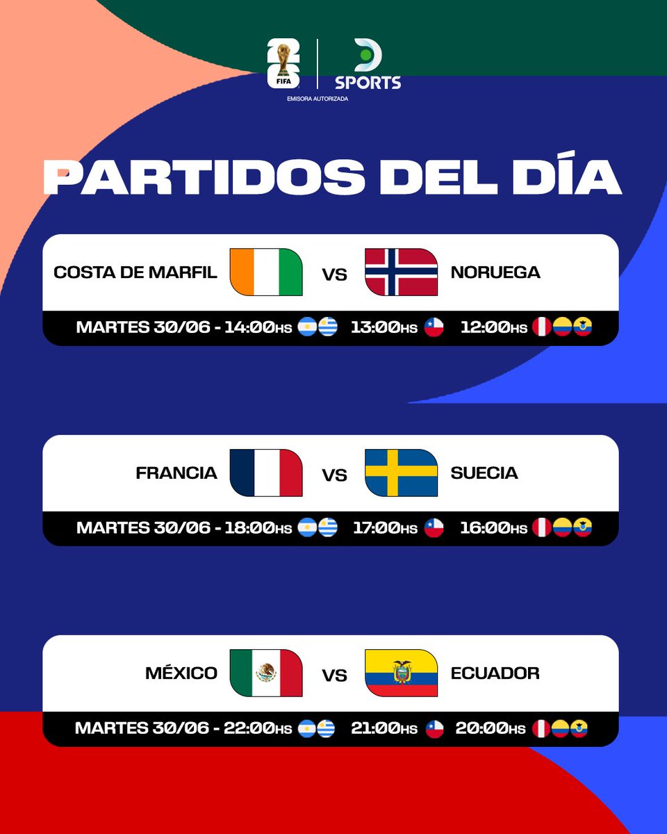 DSports's tweet photo. ¡OTRA JORNADA MARAVILLOSA POR DELANTE!

Con estos PARTIDAZOS, continúa la acción de los 16avos de final. 

¿Quiénes seguirán?

#MundialEnDSPORTS
 #FIFAWorldCup https://t.co/Mbqo321KUo
