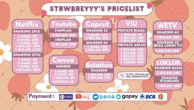 strwbreyyy's tweet photo. Hi Besties–♡⁠˖⁠꒰⁠ᵕ⁠༚⁠ᵕ⁠⑅⁠꒱ !
Kalau butuh Aplikasi Premium bisa langsung order ke @strwbreyyy yuk!
✿︎ • Bergaransi 💯
✿︎ • Murce 💸
✿︎ • Pastinya terpercaya ‼️

☏︎ :: https://t.co/uU0FVrgxQN
Testi :: https://t.co/9CcSPLlazi

#zonauang #bealanja https://t.co/DBEKfEeooW