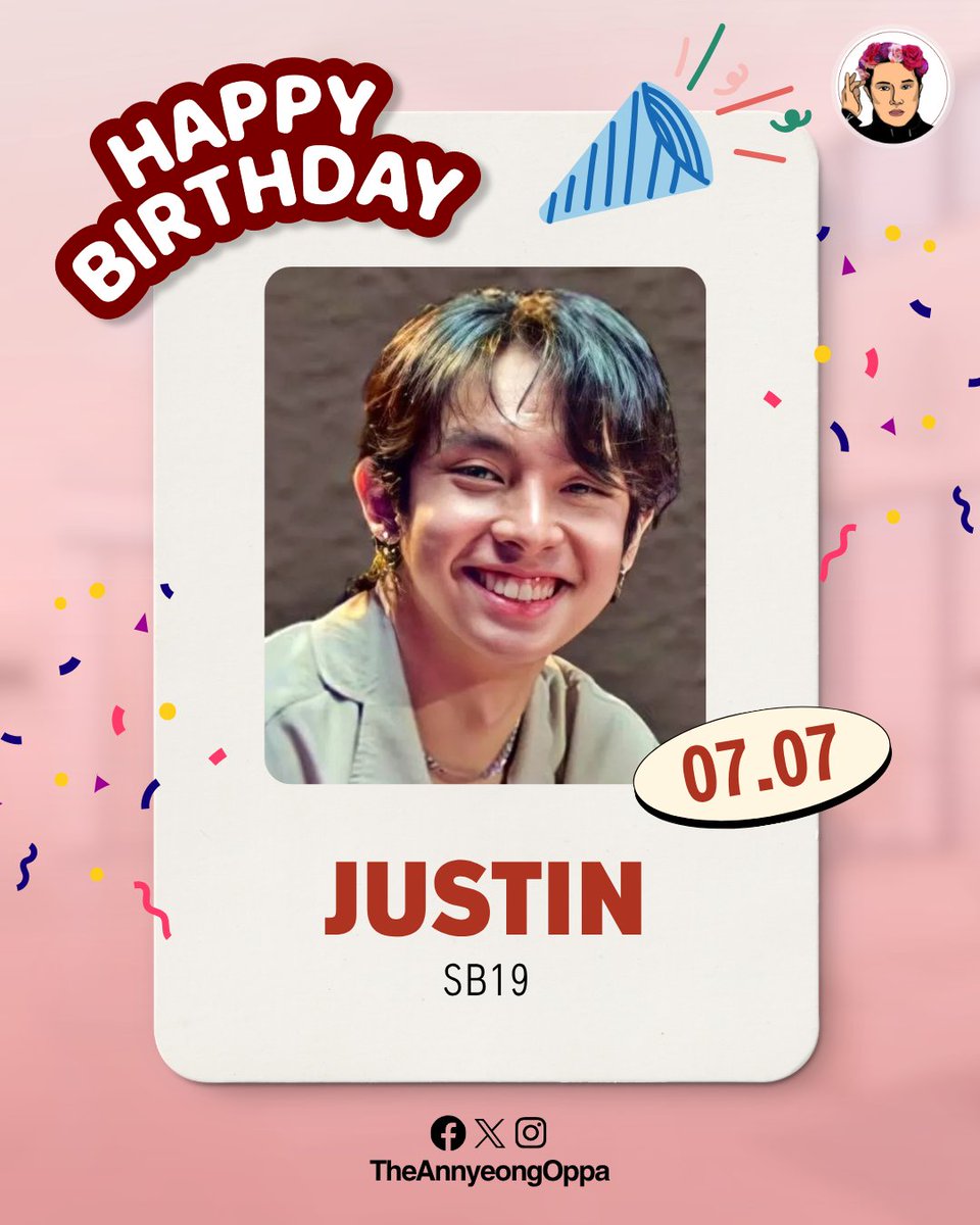 TheAnnyeongOppa's tweet photo. A'TIN, let us celebrate a very special day today! 🥳

Happiest birthday to SB19's Justin! May this day be filled with unlimited joy and blessings! A'TIN will always be supporting you! ❤️🎉

For more P-pop updates, visit: https://t.co/ihqoZgiyrl

#HappyJustinDay https://t.co/8w5ody2tg5
