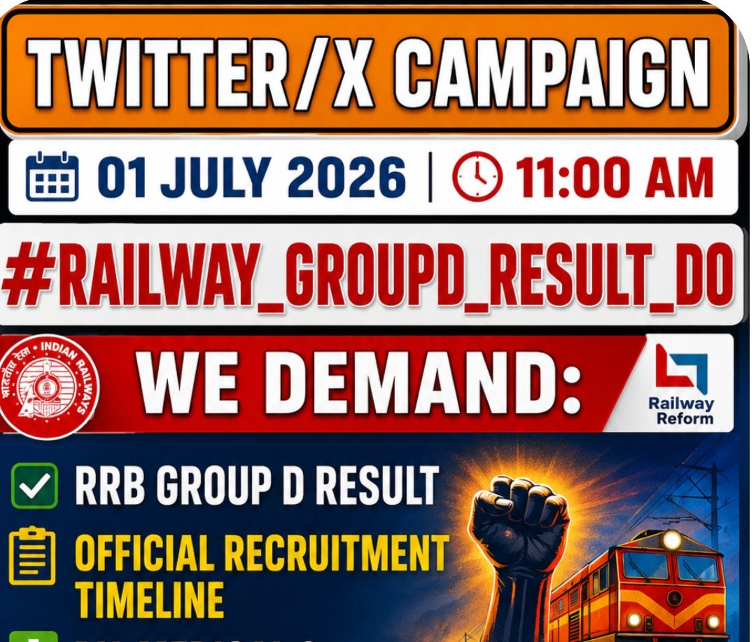 InsightCCAA's tweet photo. 🚨1 july 2026 11 :00 AM. 🚨

📌Join RRB groupd result &amp; timeline campaign 

#railway_groupd_result_do 

@AshwiniVaishnaw @RailMinIndia https://t.co/NJKkaCD5aA