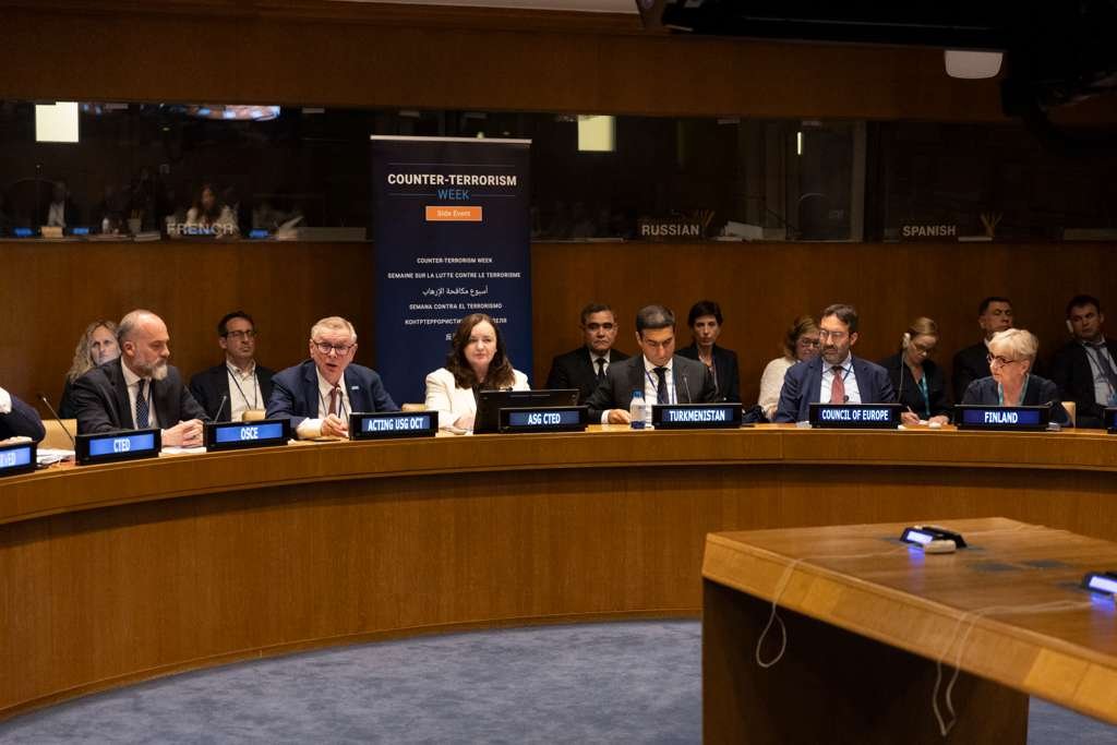 UN_OCT's tweet photo. At a #CTWeek side event on national and regional #CT &amp; #PCVE strategies, Acting USG of @UN_OCT Zouev commended implementation efforts in #CentralAsia through multilateral &amp; multi-level cooperation, for effective #CounterTerrorism https://t.co/9S3kHNE7nT