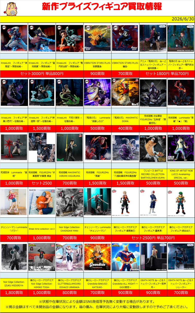 新作、準新作プライズ 買取情報‼】6/30(版) 新作プライズフィギュア