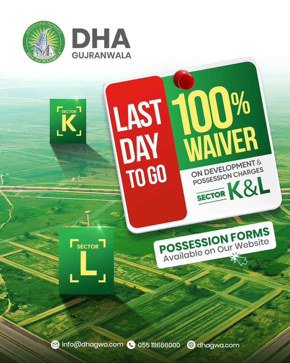 itsdhagwa's tweet photo. Last Day to Claim a 100% waiver on development and possession charges in Sector K and L. This offer closes Soon and will not return.
UAN: +92 (055) 111-666-000
https://t.co/ptBTt6m1bA
#itsdhagwa #DHAGWA #SectorK #SectorL #FinancialIncentive #1DayLeft #LastChance #DHALife https://t.co/fkTQY0OEXM
