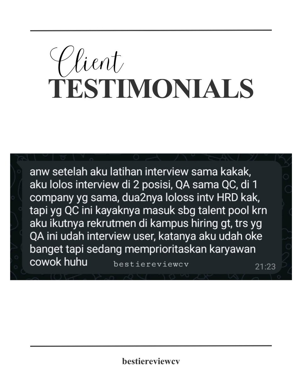 bestiereviewCV's tweet photo. review cv &amp; latihan interview yg PASTI sangat targeted &amp; sesuai dgn tujuan kamu! always happy to help😊🫶🏻✨️ https://t.co/SdcsZJJbWT