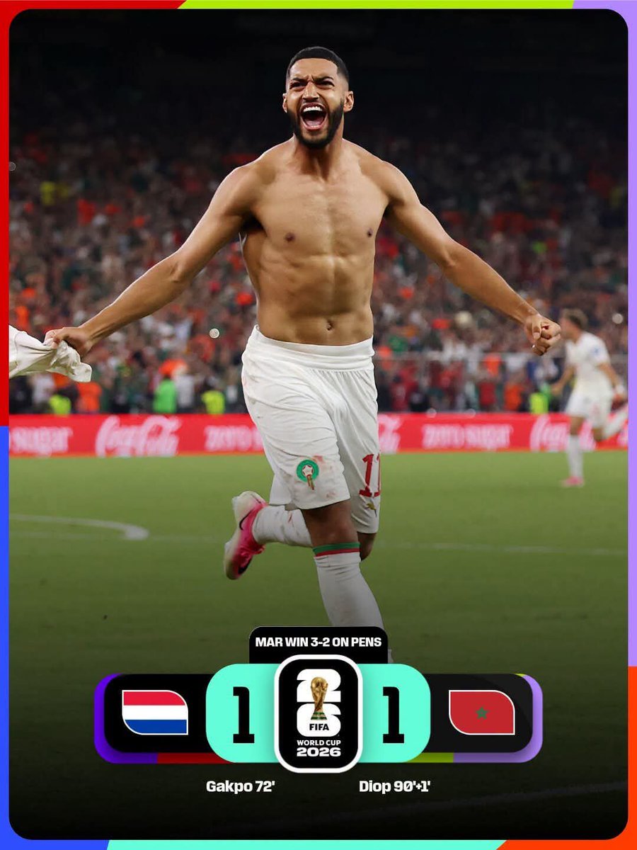 InfoHuyah's tweet photo. Maroko Menang Dramatis setelah mengalahkan Belanda di babak adu penalti. Ismael Saibari sukses membawa Maroko Melaju ke Babak 16 Besar.

Belanda oh Belanda 🤔 https://t.co/gOQYkuW7sg